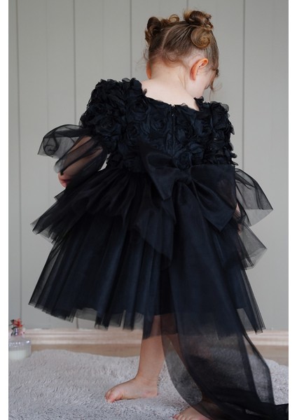 Kız Bebek Elbise Uzun Kollu Fiyonklu Güllü Tütü Doğum Günü Parti Düğün Özel Gün Abiye Çocuk Elbise ALY1023 fiyatları