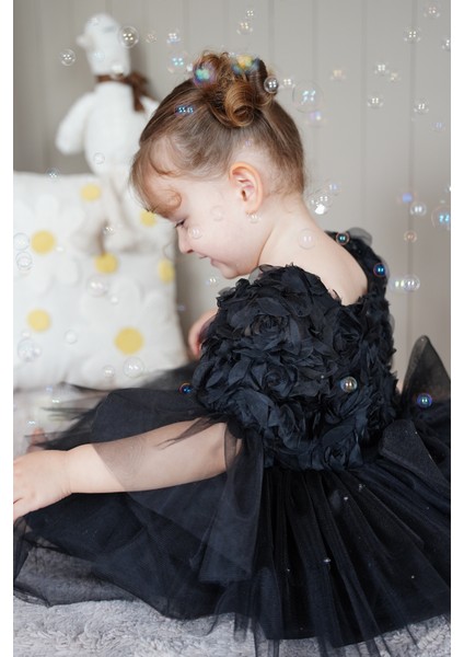 Kız Bebek Elbise Uzun Kollu Fiyonklu Güllü Tütü Doğum Günü Parti Düğün Özel Gün Abiye Çocuk Elbise ALY1023 modelleri