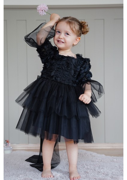 Kız Bebek Elbise Uzun Kollu Fiyonklu Güllü Tütü Doğum Günü Parti Düğün Özel Gün Abiye Çocuk Elbise ALY1023 fırsatları