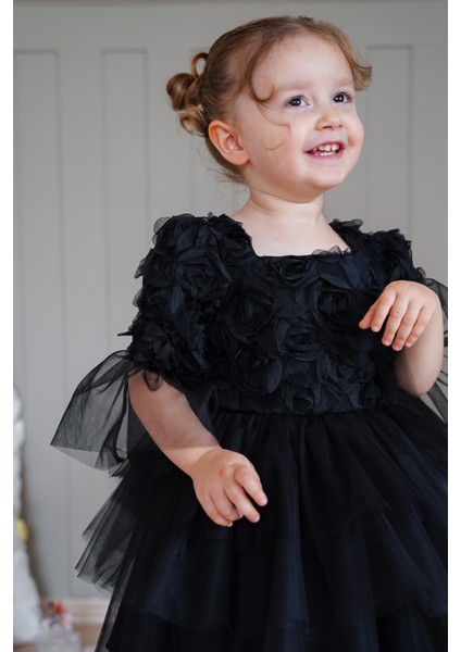 Kız Bebek Elbise Uzun Kollu Fiyonklu Güllü Tütü Doğum Günü Parti Düğün Özel Gün Abiye Çocuk Elbise ALY1023 indirimleri