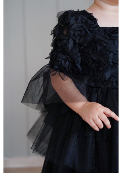 Kız Bebek Elbise Uzun Kollu Fiyonklu Güllü Tütü Doğum Günü Parti Düğün Özel Gün Abiye Çocuk Elbise ALY1023