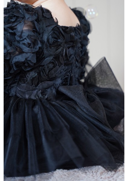 Kız Bebek Elbise Uzun Kollu Fiyonklu Güllü Tütü Doğum Günü Parti Düğün Özel Gün Abiye Çocuk Elbise ALY1023