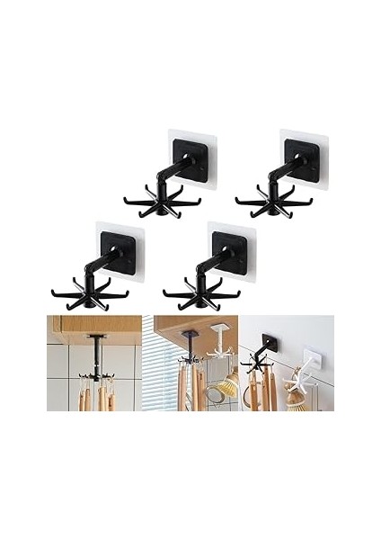 Güncelçarşı Kendinden Yapışkanlı 360 Derece Dönen 6 Kancalı Askı, Düzenleyici, Kaşık Kepçe Organize