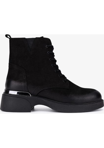 Kadın Hakiki Deri Siyah Nubuk Düz Bot 599 2202 Bn Bot SK25-26 Sıyah Nbk