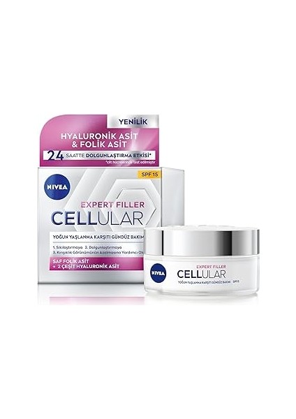 Cellular Filler Yoğun Yaşlanma Karşıtı Gündüz Bakım Yüz Kremi 50ML, SPF15, Hyaluronik