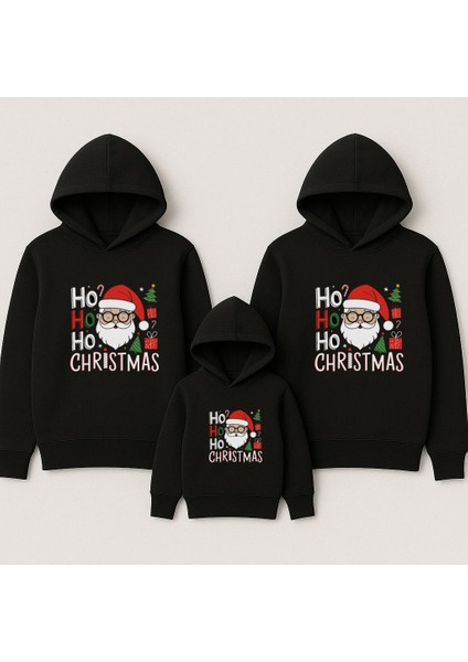 Yeni Yıl Noel Yılbaşı Christmas Baskılı Anne Baba Çocuk Kombin Kapşonlu Sweatshirt