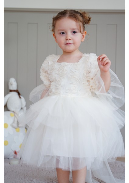 Kız Bebek Elbise Uzun Kollu Fiyonklu Güllü Tütü Doğum Günü Parti Düğün Özel Gün Abiye Çocuk Elbise ALY1023 fiyatları