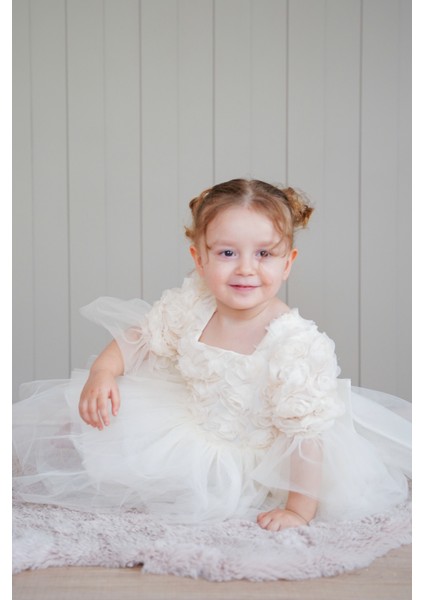 Kız Bebek Elbise Uzun Kollu Fiyonklu Güllü Tütü Doğum Günü Parti Düğün Özel Gün Abiye Çocuk Elbise ALY1023 modelleri