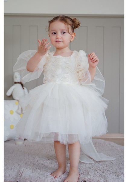 Kız Bebek Elbise Uzun Kollu Fiyonklu Güllü Tütü Doğum Günü Parti Düğün Özel Gün Abiye Çocuk Elbise ALY1023 indirimleri