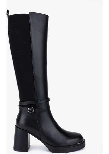 Kadın Hakiki Deri Siyah Topuklu Çizme 51 9040 Bn Czm SK25-26 Sıyah Dr