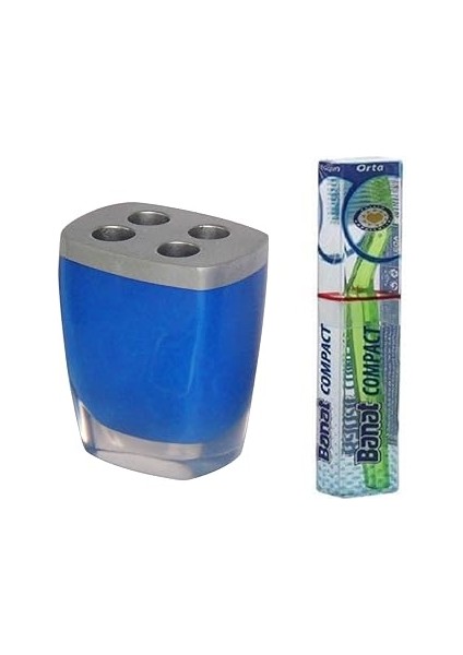 Bosphorus Homi Gri̇ Mavi̇ Poli̇resi̇n Di̇ş Firçalik ve 1 Adet Di̇ş Firçasi 8X4X11CM