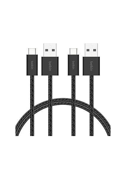 Belkin 2'li Örgülü Usb-A - Usb-C Kablo, 1,5 M, 15 W, Yumuşak, Esnek ve Hızlı Şarj Kablosu, 1