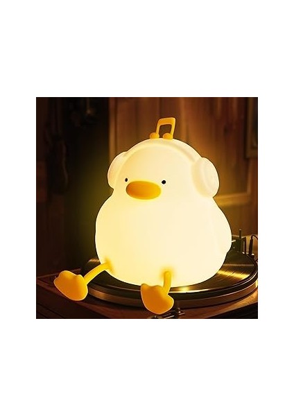 Coopark Ördek Gece Lambası, Kulaklıklı Sevimli Ördek Lambası, Yatak Odası Için Mükemmel Silikon Gec