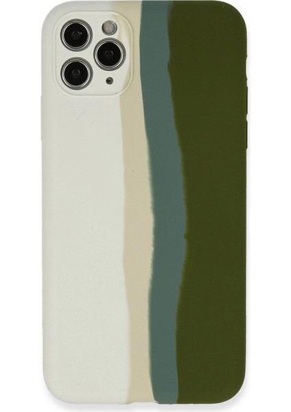 Iphone 11 Kılıf Ebruli Lansman Silikon - Beyaz-Yeşil