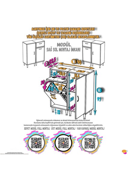 Yenice Çok Amaçlı Banyo Dolabı 2 Kapaklı Kirli Çamaşır Sepetli Banyo Dolabı 90 x 97.5 X32 cm fiyatları