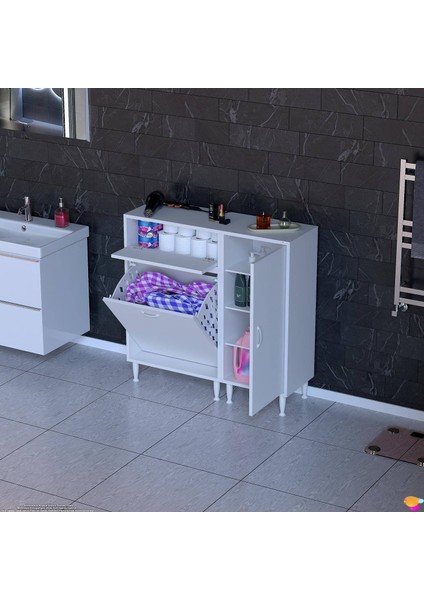 Yenice Çok Amaçlı Banyo Dolabı 2 Kapaklı Kirli Çamaşır Sepetli Banyo Dolabı 90 x 97.5 X32 cm modelleri