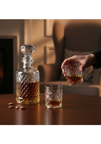 Cam Karaf Sürahi ve 2'li 300 ml Bardak Seti Su Meşrubat Viski Şişesi 1200 ml