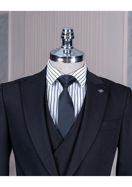 İtalyan stil ceket yelek pantolon takım elbise Siyah T8614