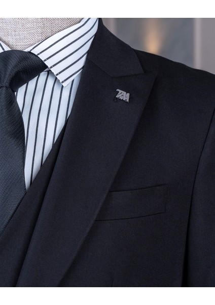 İtalyan stil ceket yelek pantolon takım elbise Siyah T8614