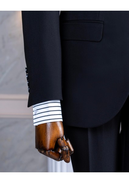 İtalyan stil ceket yelek pantolon takım elbise Siyah T8614