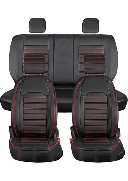 Aldysm Nissan Country Uyumlu Lüks Deri Oto Koltuk Kılıfı Ön Arka Takım Set Giydirme Model Siyah Kırmızı Mk