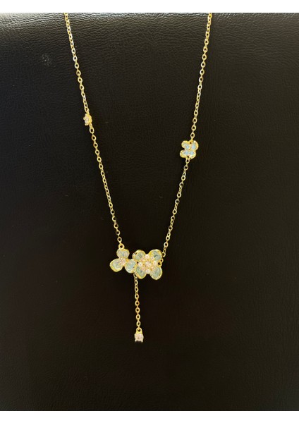 Ithal Minimal Çiçekli Gold Kadın Gümüş Kolye