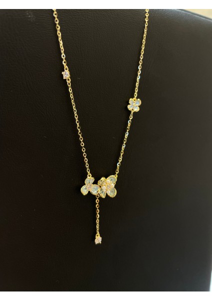 Ithal Minimal Çiçekli Gold Kadın Gümüş Kolye fiyatları