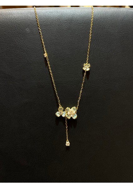 Ithal Minimal Çiçekli Gold Kadın Gümüş Kolye modelleri