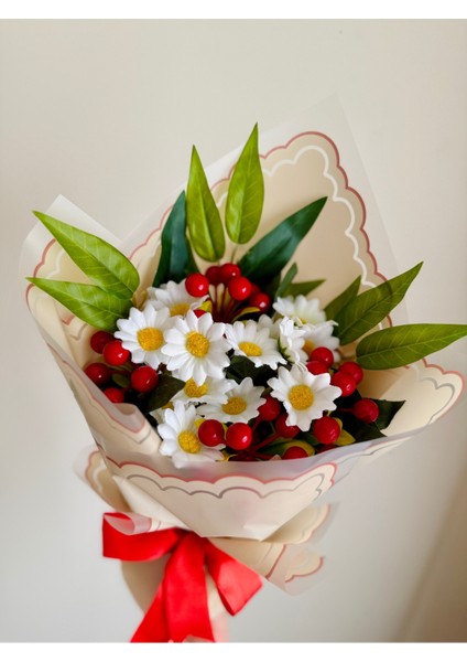 Yapay Beyaz Yılbaşı Çiçek Buketi, Hediye Kutulu Dekorasyon
