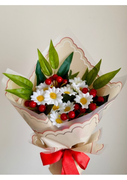 Yapay Beyaz Yılbaşı Çiçek Buketi, Hediye Kutulu Dekorasyon