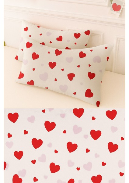 Desenli Pamuklu Kalpli Desen Yastık Kılıfı 2 Adet 50 x 70 cm