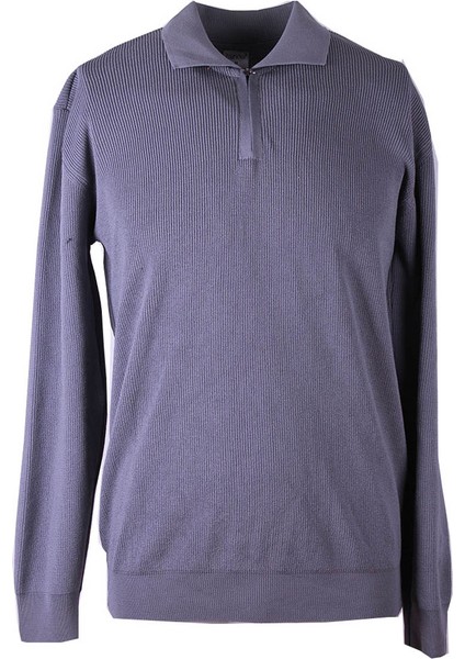 Fermuarlı Polo Gri Erkek Kazak MMT02