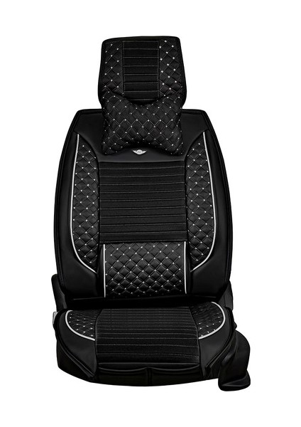 Aldysm Tata Telcoline Lüx Deri Oto Koltuk Kılıfı Ön Arka Takım (Elit) Siyah Beyaz Nakış indirimleri