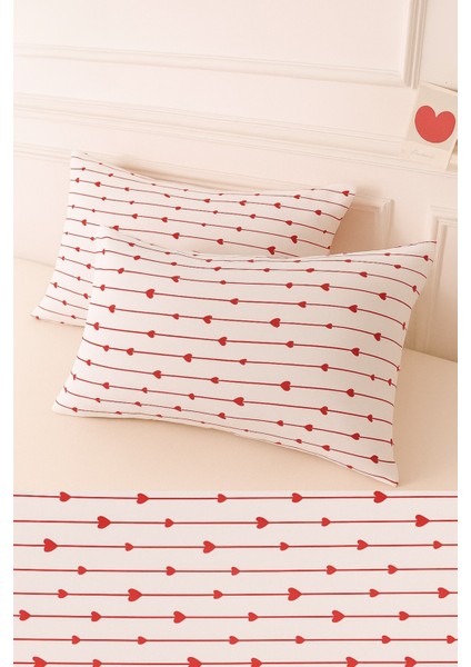 Desenli Pamuklu Kalpli Desen Yastık Kılıfı 2 Adet 50 x 70 cm