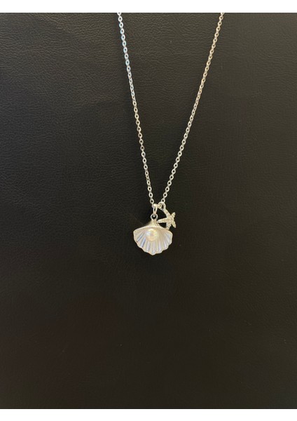 Ithal Minimal Yıldızlı Incili Istiridye Kadın Gümüş Kolye