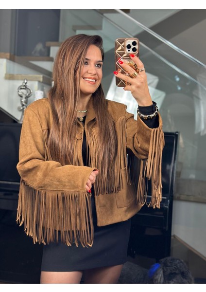 Püsküllü Satab Süet Ceket