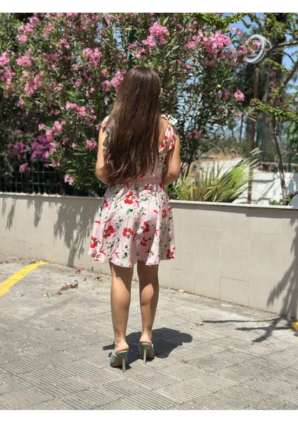 Kirazlı Dantel Işlemeli Pembe Elbise fiyatları