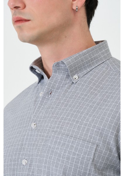 Erkek Gri Ekose Cepli Regular Fit Düğmeli Yaka Uzun Kol Gömlek fırsatları
