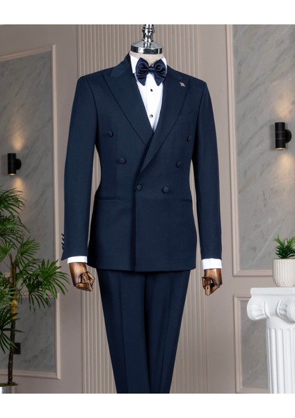 Italyan Stil Kruvaze Ceket Pantolon Takım Elbise Lacivert T14390 indirimleri