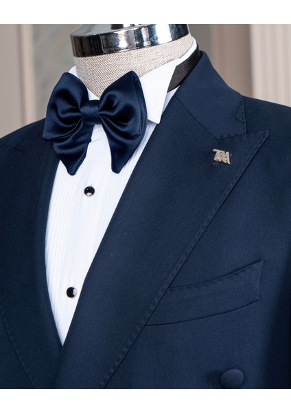 Italyan Stil Kruvaze Ceket Pantolon Takım Elbise Lacivert T14390