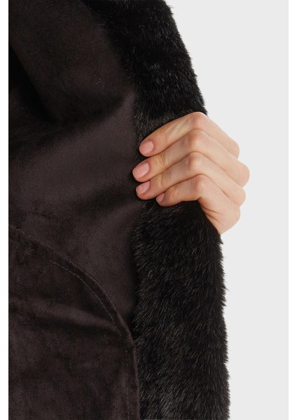 Luna Regular Fit Dik Yaka Suni Kürk Mont W5BL64W3920 Bayan Mont W5BL64 W3920 Jblk