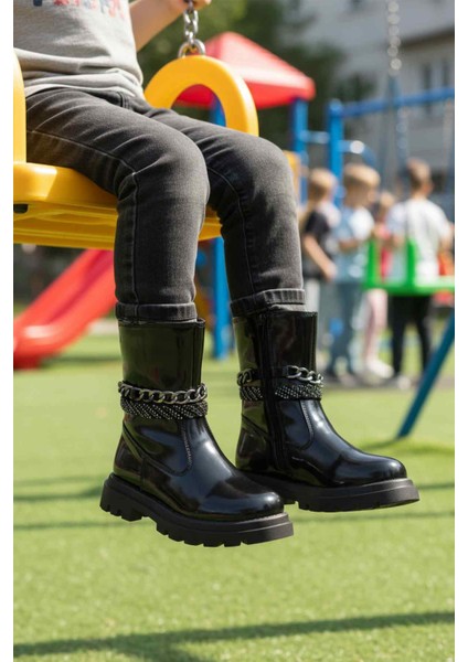 Siyah Rugan Içi Polarlı Kaymaz Kız Çocuk Çizme Duru F modelleri