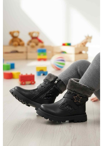 Siyah Içi Polarlı Fermuarlı Kız Çocuk Bot Evla P modelleri