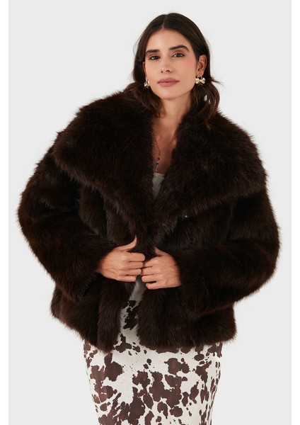 Oversize Geniş Yaka Yumuşak Dokulu Kürk Bayan Kürk 68912364942P98