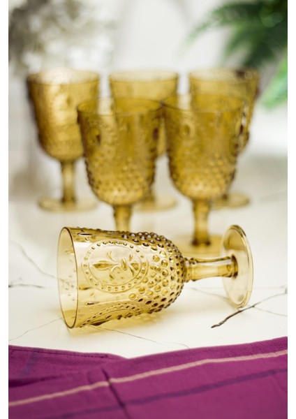Akrilik Amber 6'lı Kadeh & Su Meşrubat Kahve Yanı Bardağı 450 ml ( Cam Değildir )
