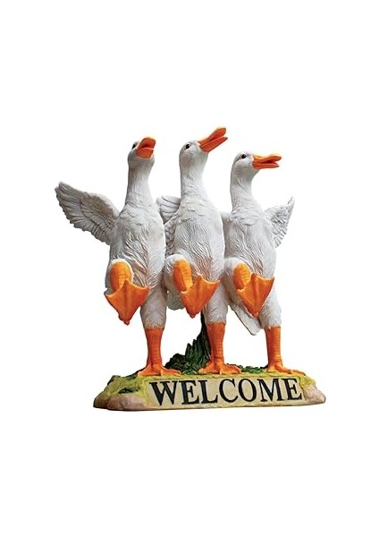 Toscano JQ6260 Keyifli Dans Ördekler Hoş Geldiniz Işareti Bahçe Heykeli, 28 Cm, Poliresin, T