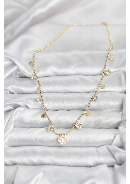 Pirinç Gold Renk Yonca Model Kadın Kolye - TJ-BKO10641 fiyatları