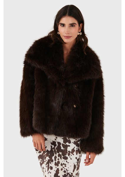Oversize Geniş Yaka Yumuşak Dokulu Kürk Bayan Kürk 68912364942P98