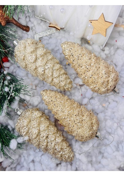 Gri 14 cm Kozalak Yılbaşı Ağacı Süsü, 4'lü Lüx Set fiyatları