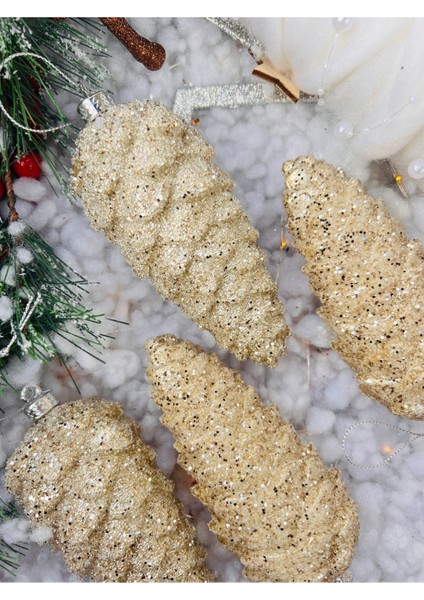 Gri 14 cm Kozalak Yılbaşı Ağacı Süsü, 4'lü Lüx Set modelleri